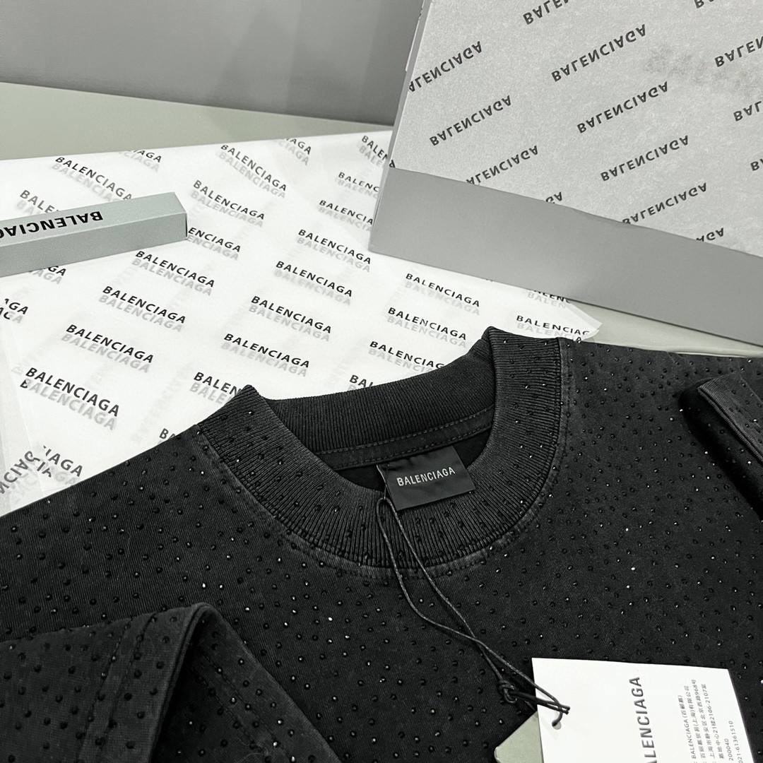 Balenciaga 巴黎世家 满天星 水洗烫钻满钻星空 短袖 T 恤 圆领 夏季 男女同款 黑色