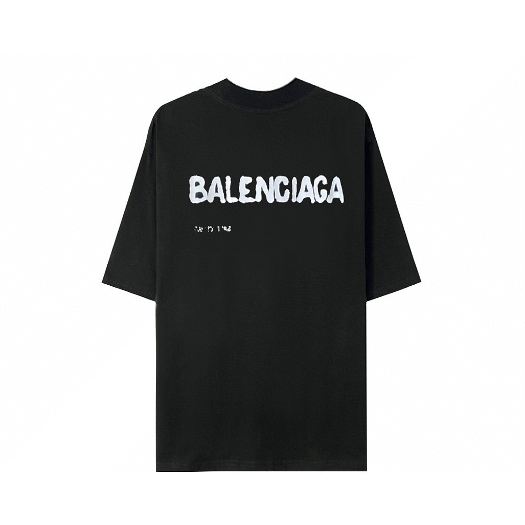 Balenciaga 巴黎世家 模糊字母logo 短袖 T恤 圆领 夏季 男女同款 黑色