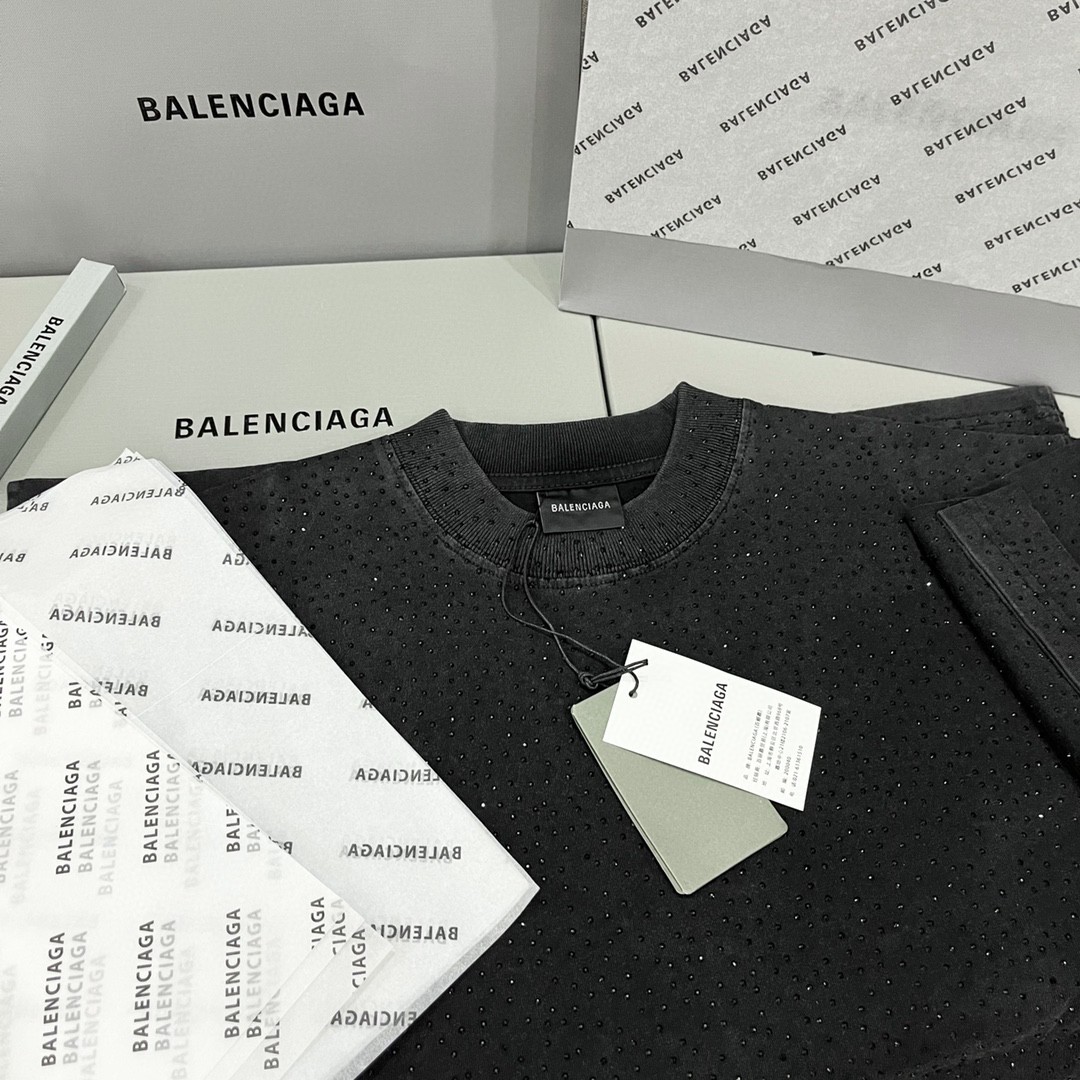 Balenciaga 巴黎世家 满天星 水洗烫钻满钻星空 短袖 T 恤 圆领 夏季 男女同款 黑色