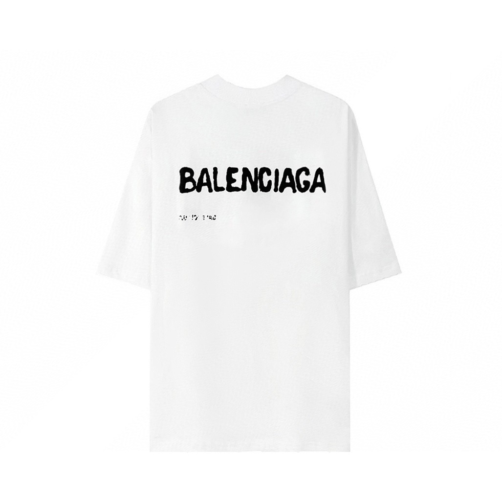 Balenciaga 巴黎世家 模糊字母logo 短袖 T 恤 圆领 夏季 男女同款 白色