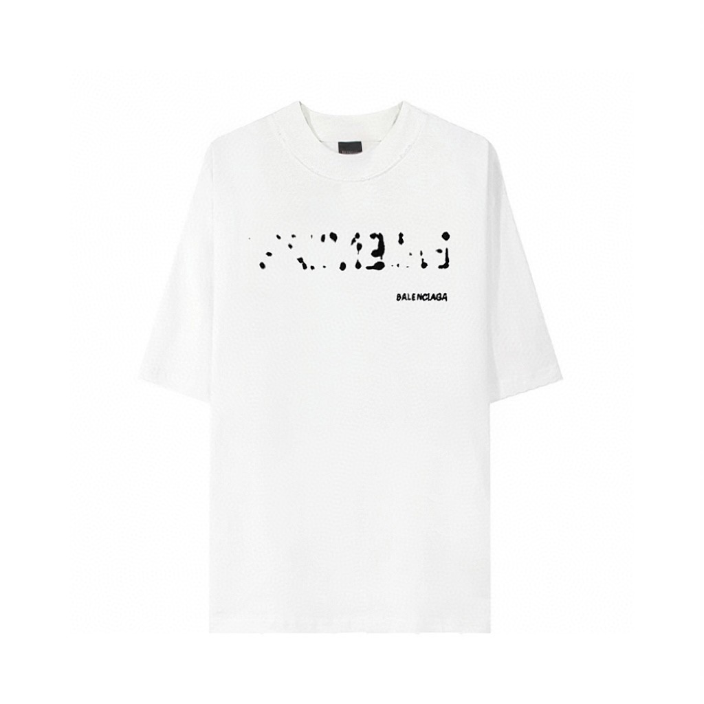 Balenciaga 巴黎世家 模糊字母logo 短袖 T 恤 圆领 夏季 男女同款 白色
