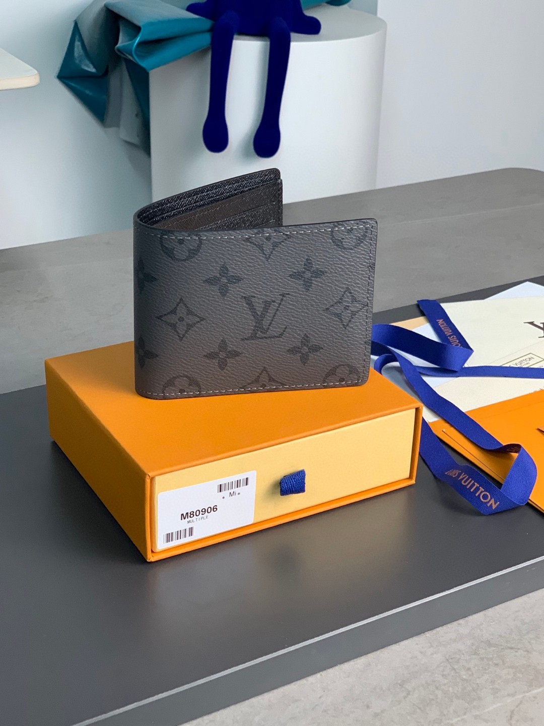 LOUIS VUITTON 路易威登 Slender 经典老花折叠 短款 钱夹 钱包 卡包 名片夹 男女同款 灰黑色 M80906