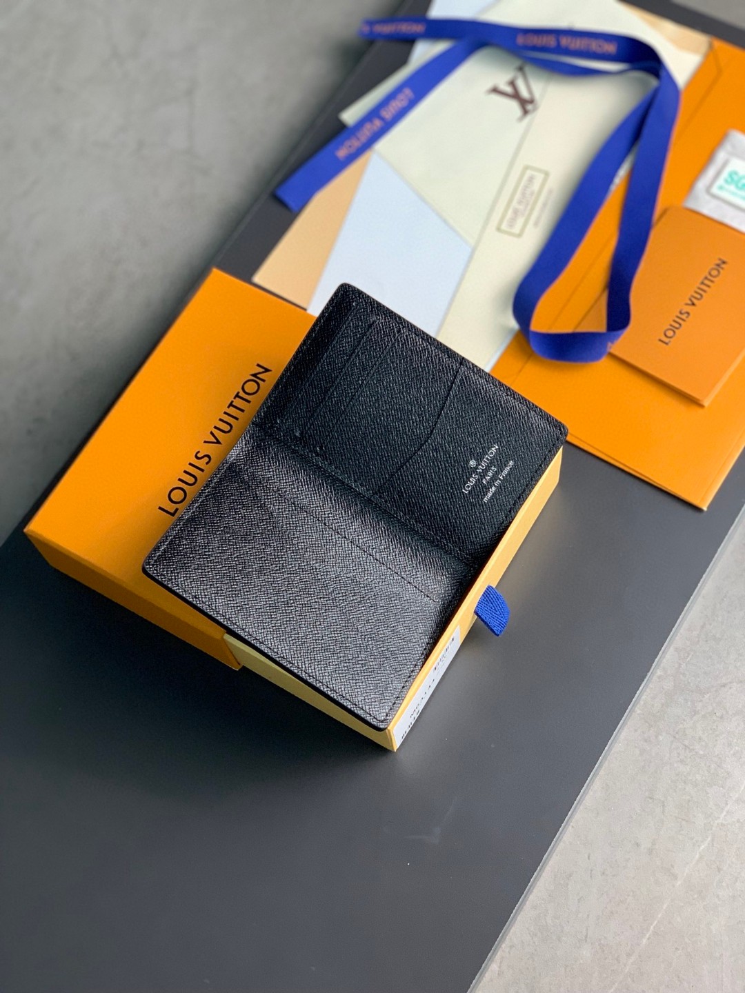 LOUIS VUITTON 路易威登 经典老花印花 钱夹 钱包 卡包 名片夹 男女同款 灰黑色 