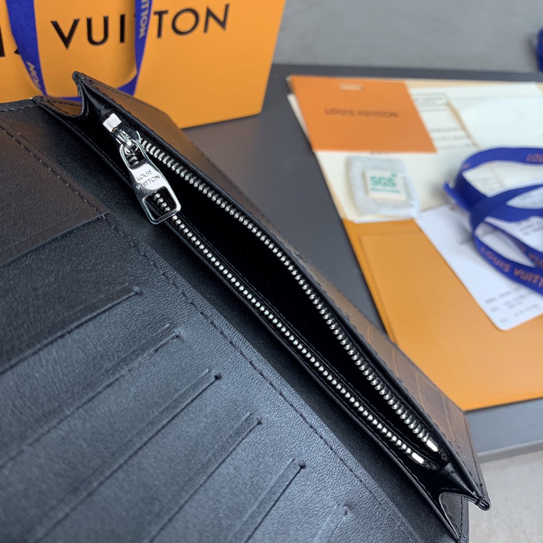 LOUIS VUITTON 路易威登 BRAZZA Taurillon 皮革 字母Logo 长款 钱夹 钱包 卡包 名片夹 男女同款 黑色 M58192