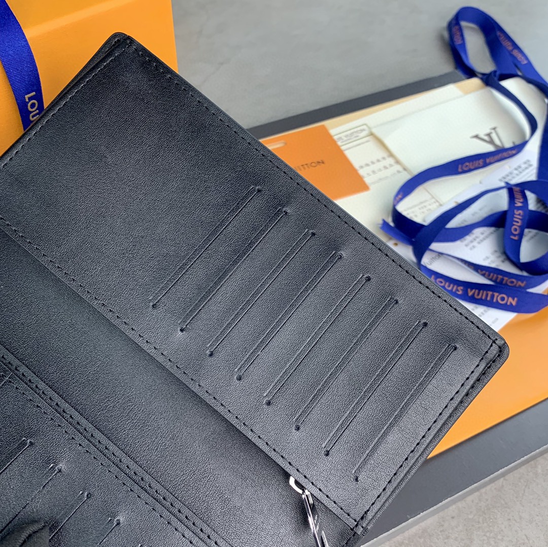 LOUIS VUITTON 路易威登 BRAZZA Taurillon 皮革 字母Logo 长款 钱夹 钱包 卡包 名片夹 男女同款 黑色 M58192