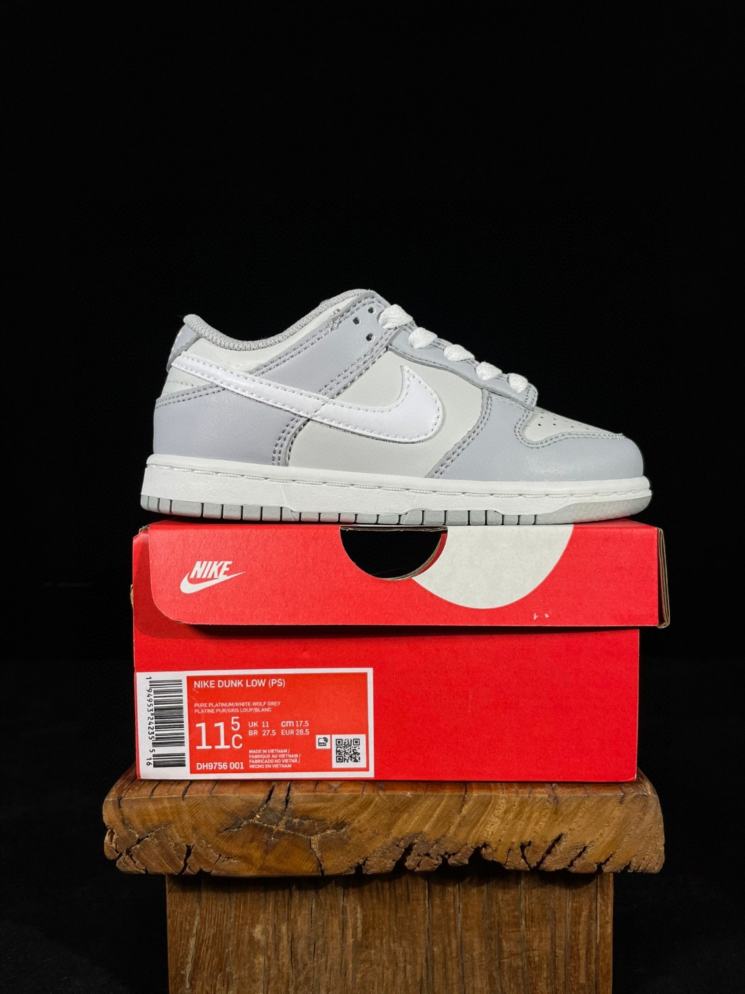 童鞋 Dunk Low Grey 复古休闲 板鞋 中童鞋 灰白 DH9756-001