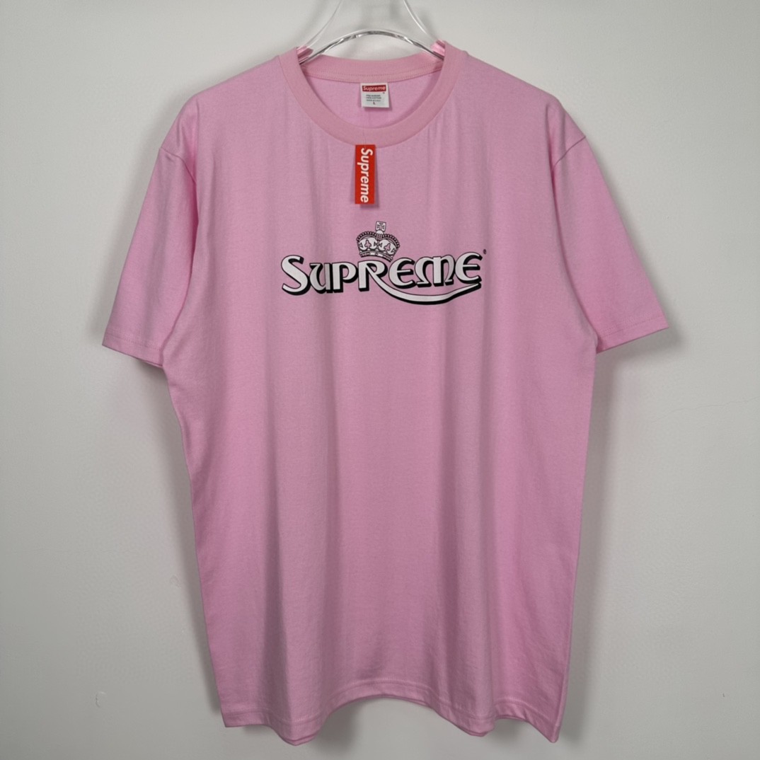 Supreme SS23 WEEK18 CROWN TEE 字母印花 圆领 短袖 T 恤 男女同款 粉色 白色 黑色 SUP-SS23-281