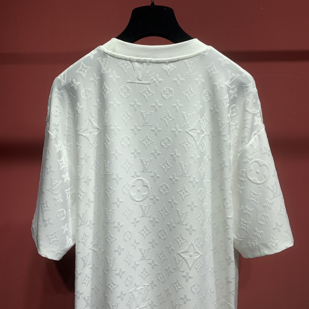 LOUIS VUITTON 路易威登 提花满印 T恤 短袖 白色 圆领 男女同款
