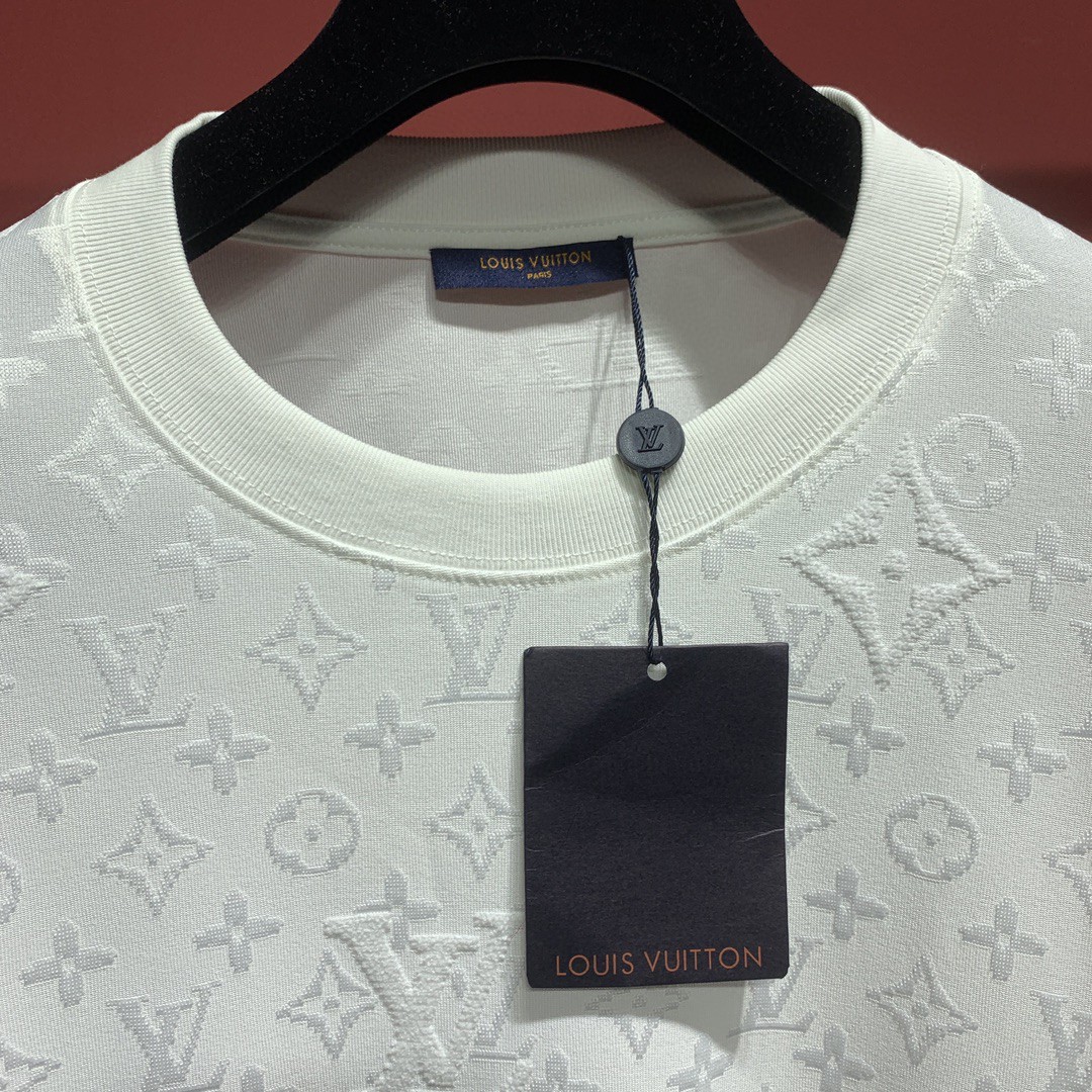LOUIS VUITTON 路易威登 提花满印 T恤 短袖 白色 圆领 男女同款