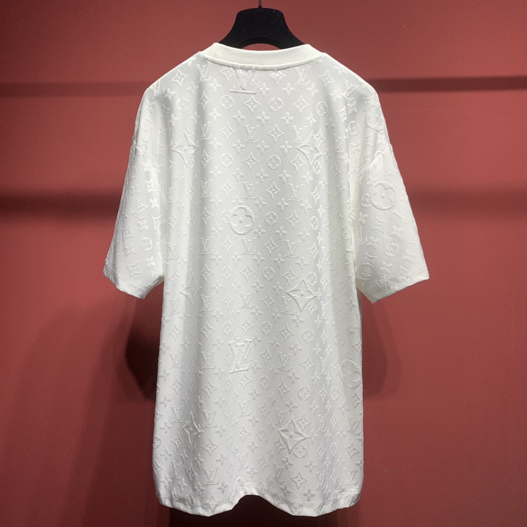 LOUIS VUITTON 路易威登 提花满印 T恤 短袖 白色 圆领 男女同款