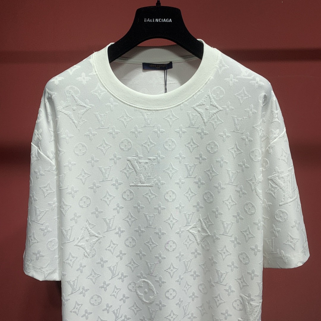 LOUIS VUITTON 路易威登 提花满印 T恤 短袖 白色 圆领 男女同款
