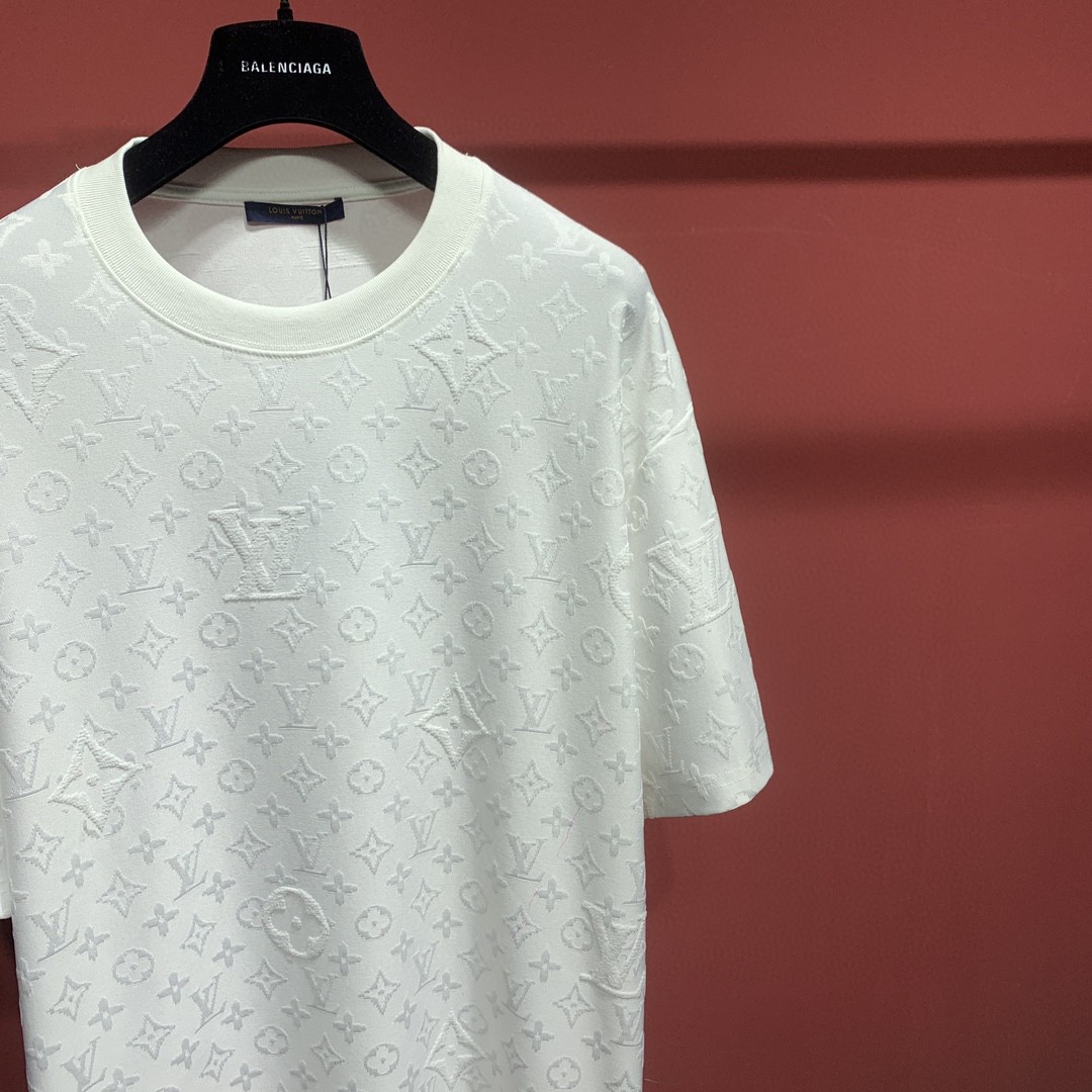 LOUIS VUITTON 路易威登 提花满印 T恤 短袖 白色 圆领 男女同款