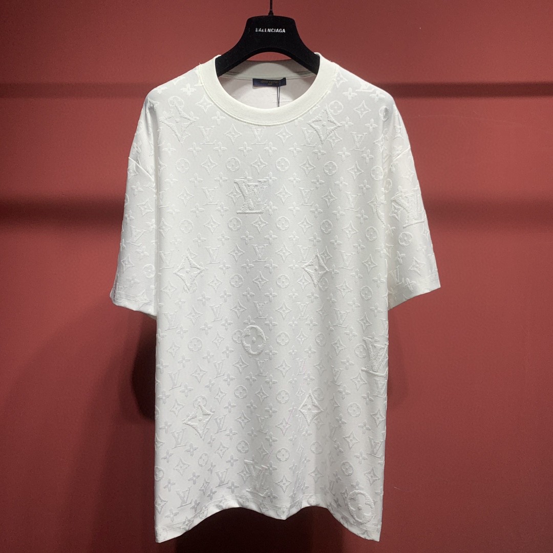 LOUIS VUITTON 路易威登 提花满印 T恤 短袖 白色 圆领 男女同款