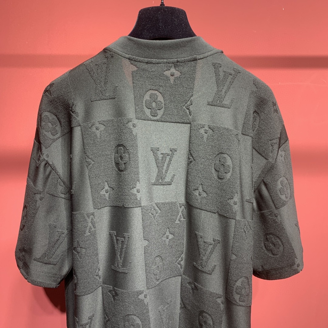 LOUIS VUITTON 路易威登 提花满印 T恤 短袖 黑色 圆领 男女同款