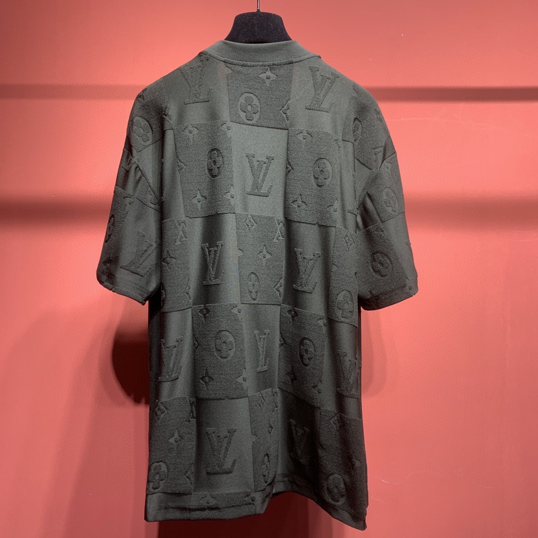 LOUIS VUITTON 路易威登 提花满印 T恤 短袖 黑色 圆领 男女同款