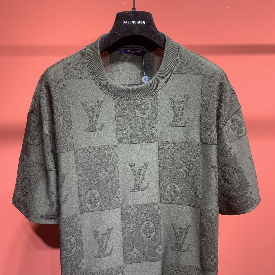 LOUIS VUITTON 路易威登 提花满印 T恤 短袖 黑色 圆领 男女同款