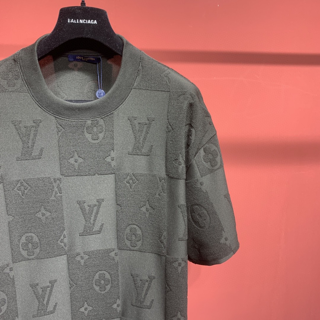 LOUIS VUITTON 路易威登 提花满印 T恤 短袖 黑色 圆领 男女同款