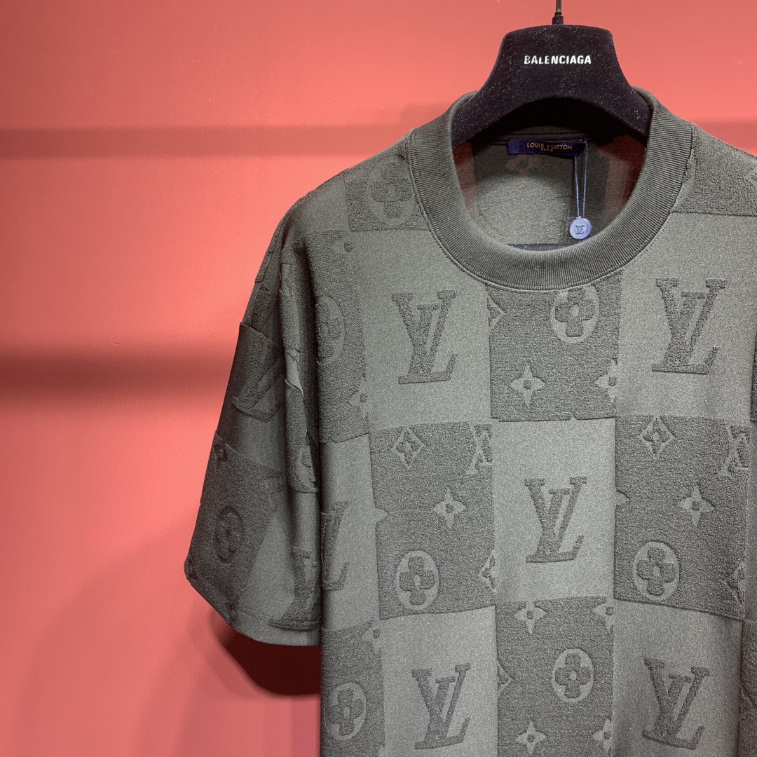 LOUIS VUITTON 路易威登 提花满印 T恤 短袖 黑色 圆领 男女同款