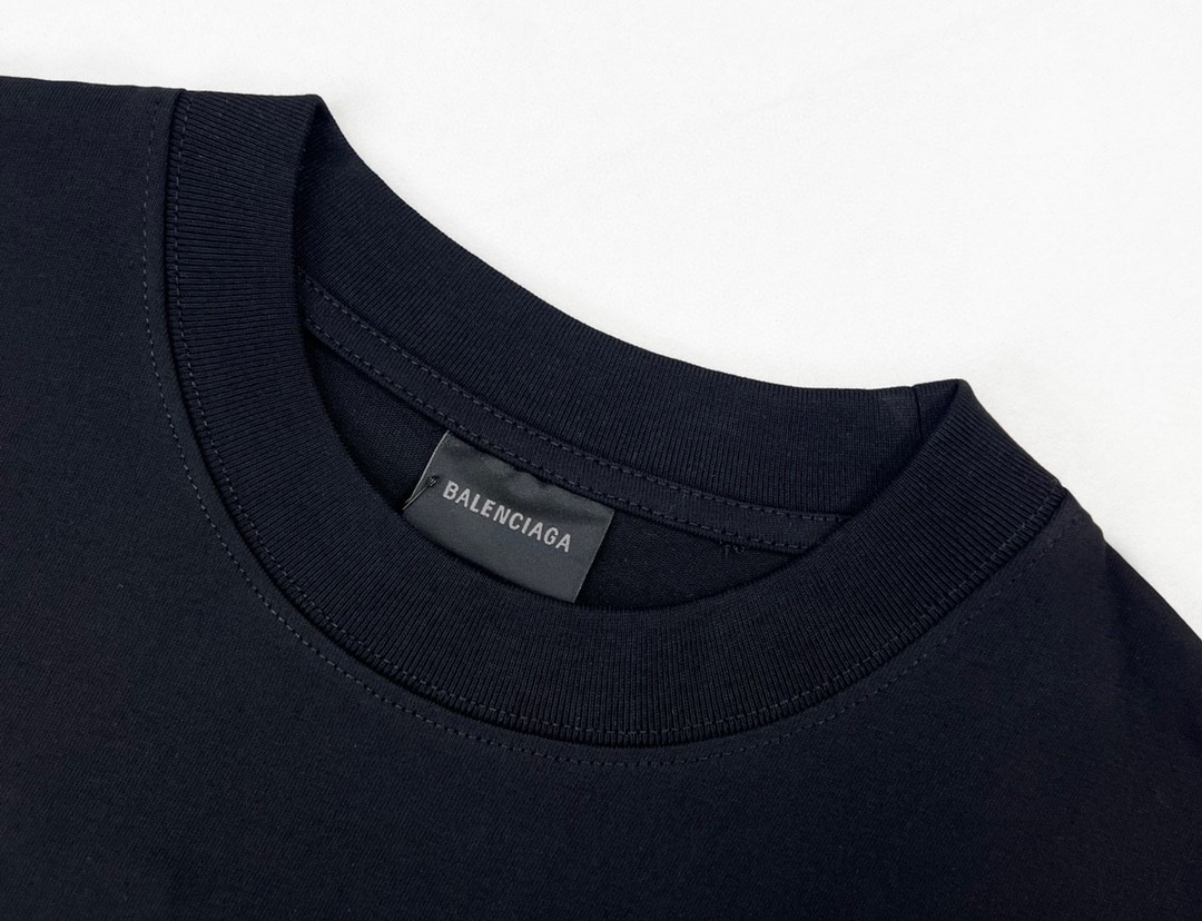Balenciaga 巴黎世家 闪粉印花反光字母 短袖 T恤 圆领 夏季 男女同款 黑色 