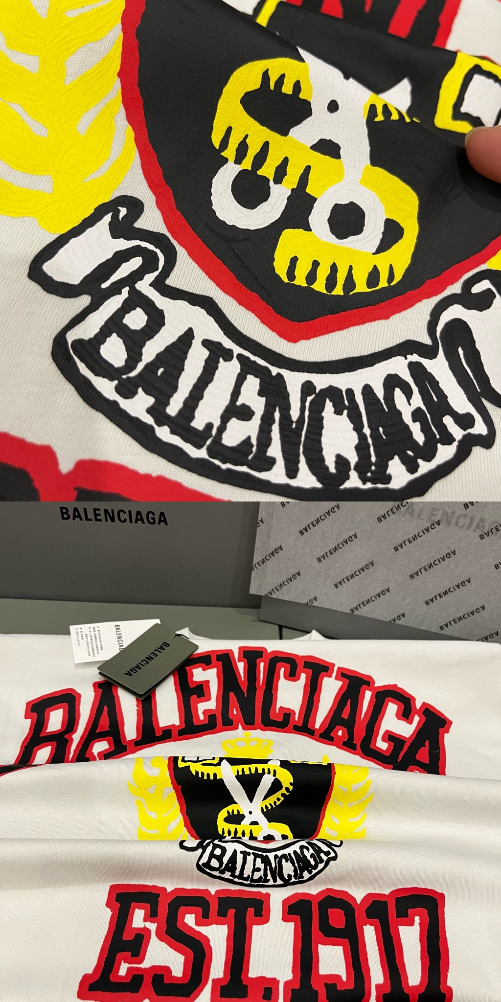 Balenciaga SS23 巴黎世家 logo字母印花图案 短袖 T恤 圆领 夏季 男女同款 米白色 739784TOVK19012