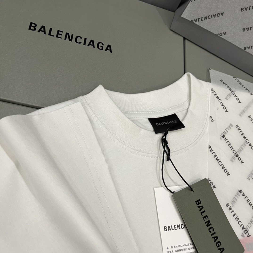 Balenciaga SS23 巴黎世家 logo字母印花图案 短袖 T恤 圆领 夏季 男女同款 米白色 739784TOVK19012
