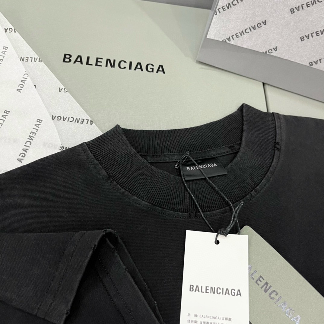 Balenciaga SS23 巴黎世家 logo字母印花图案 短袖 T恤 圆领 夏季 男女同款 黑色 739784TOVK11055