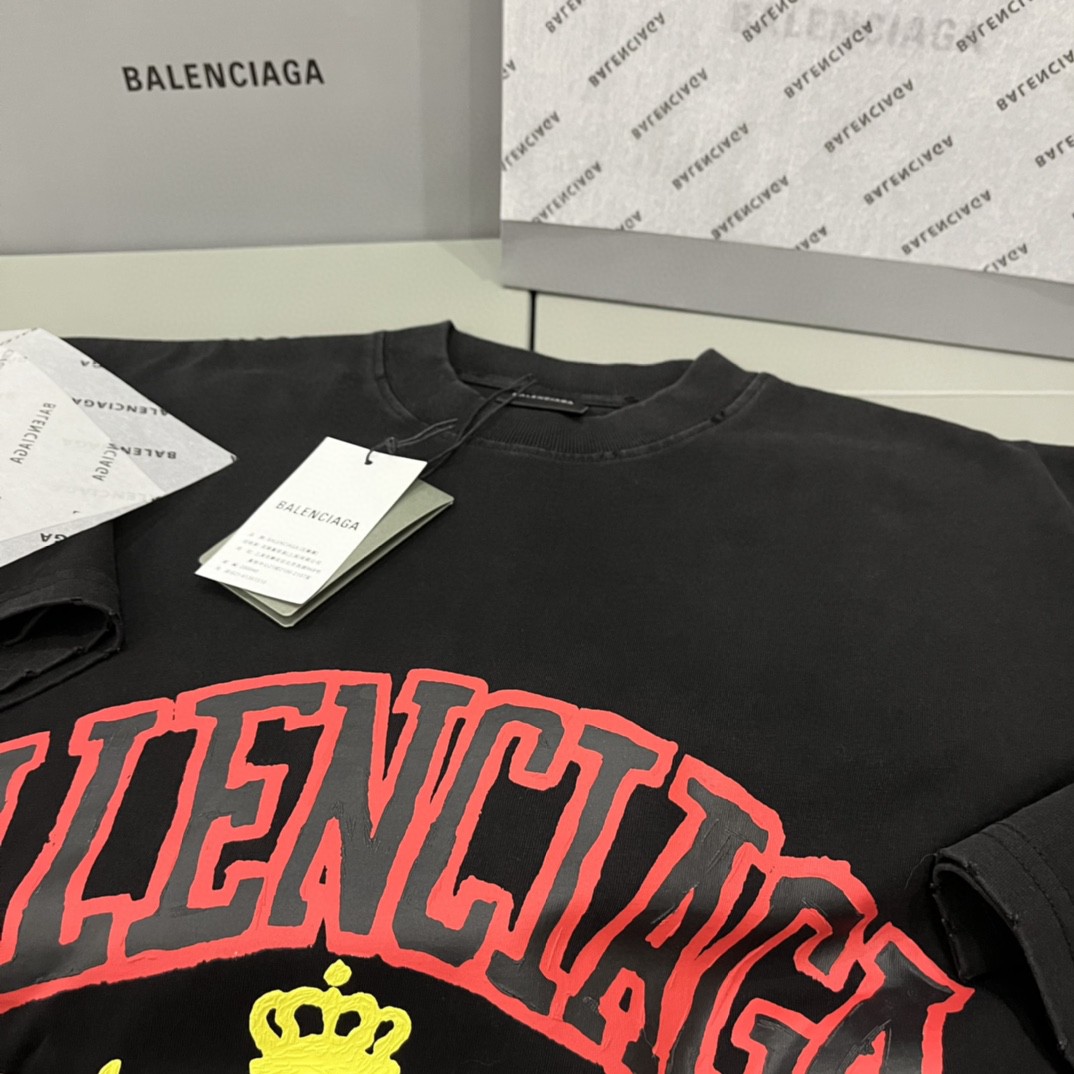 Balenciaga SS23 巴黎世家 logo字母印花图案 短袖 T恤 圆领 夏季 男女同款 黑色 739784TOVK11055