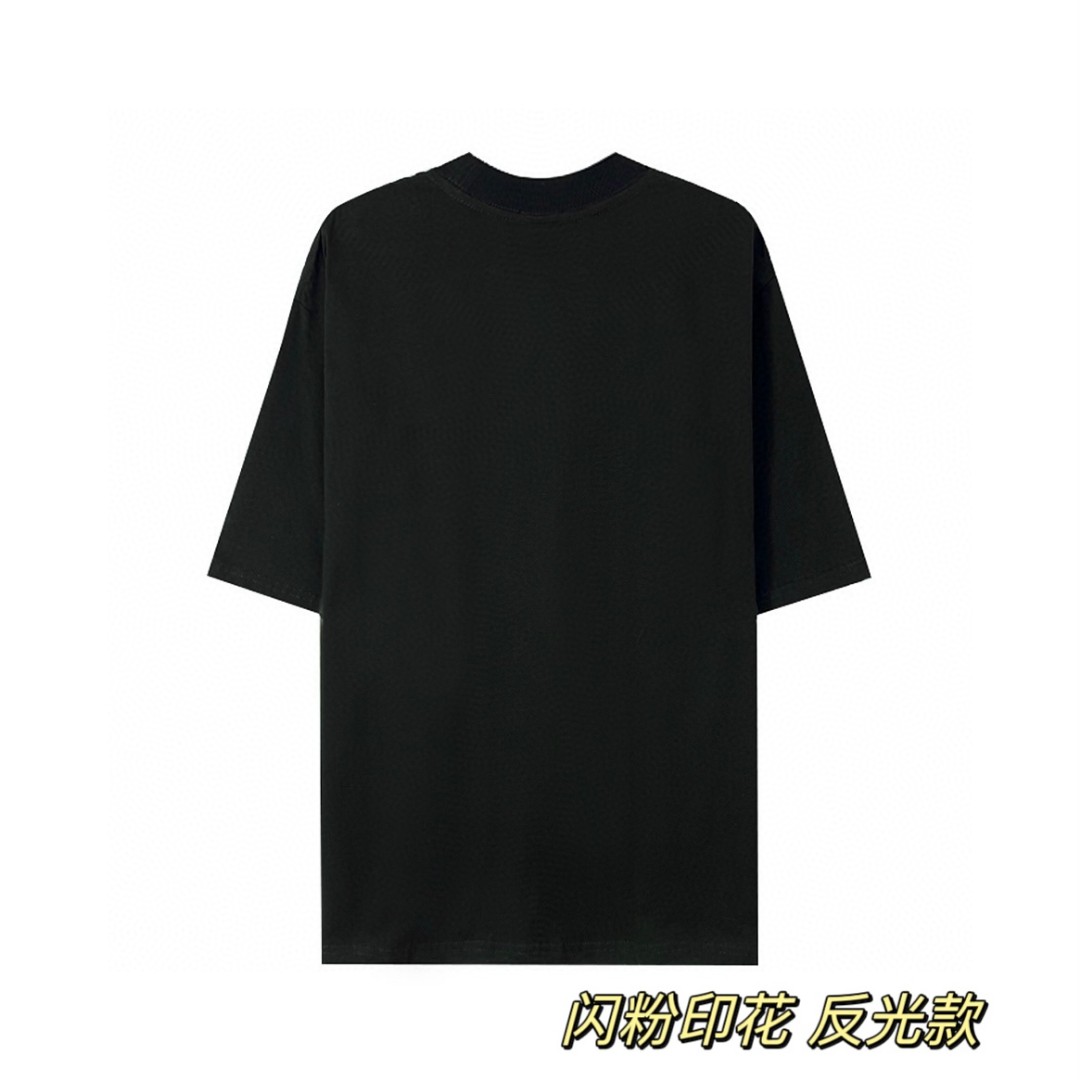 Balenciaga 巴黎世家 闪粉印花反光字母 短袖 T恤 圆领 夏季 男女同款 黑色 