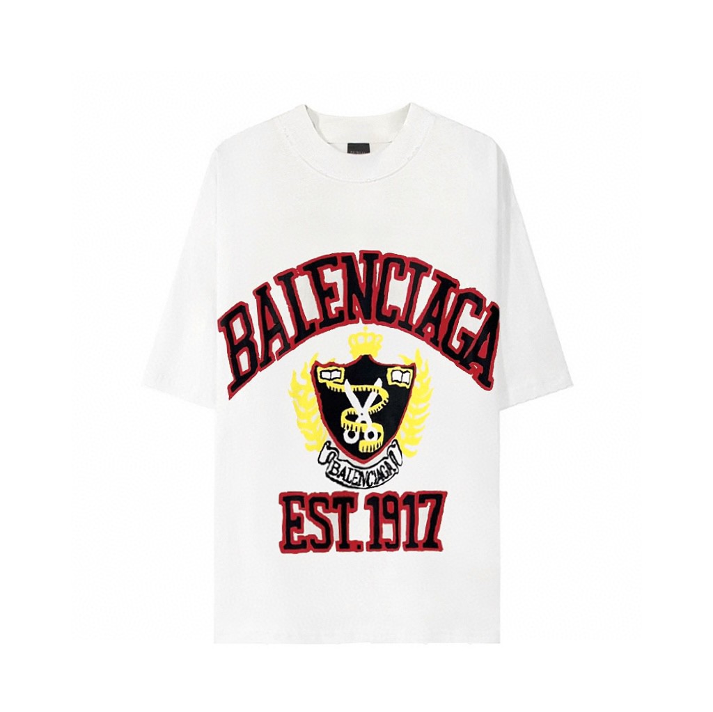 Balenciaga SS23 巴黎世家 logo字母印花图案 短袖 T恤 圆领 夏季 男女同款 米白色 739784TOVK19012