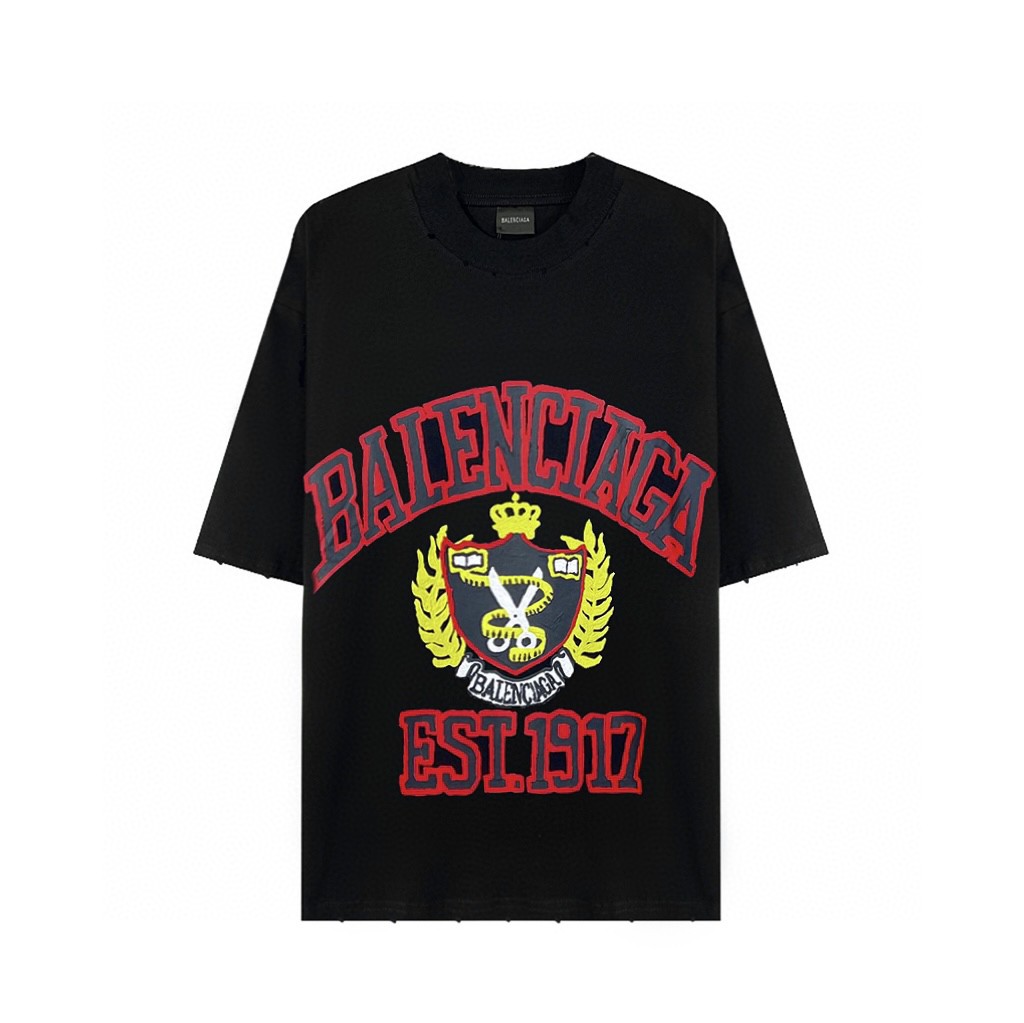 Balenciaga SS23 巴黎世家 logo字母印花图案 短袖 T恤 圆领 夏季 男女同款 黑色 739784TOVK11055
