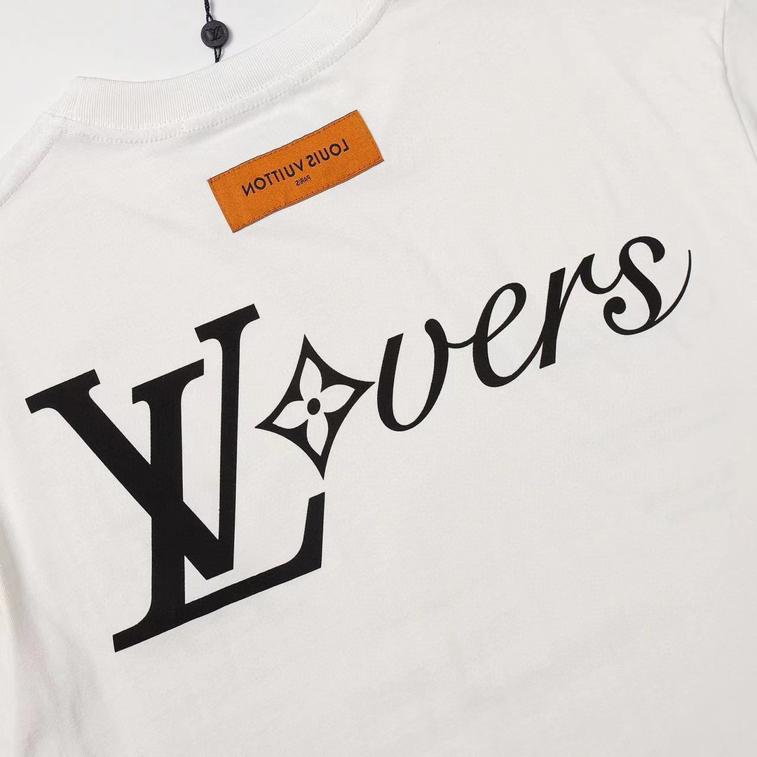 LOUIS VUITTON 路易威登 字母logo印花 圆领 白色 短袖 T 恤 上衣 夏款 男女同款 