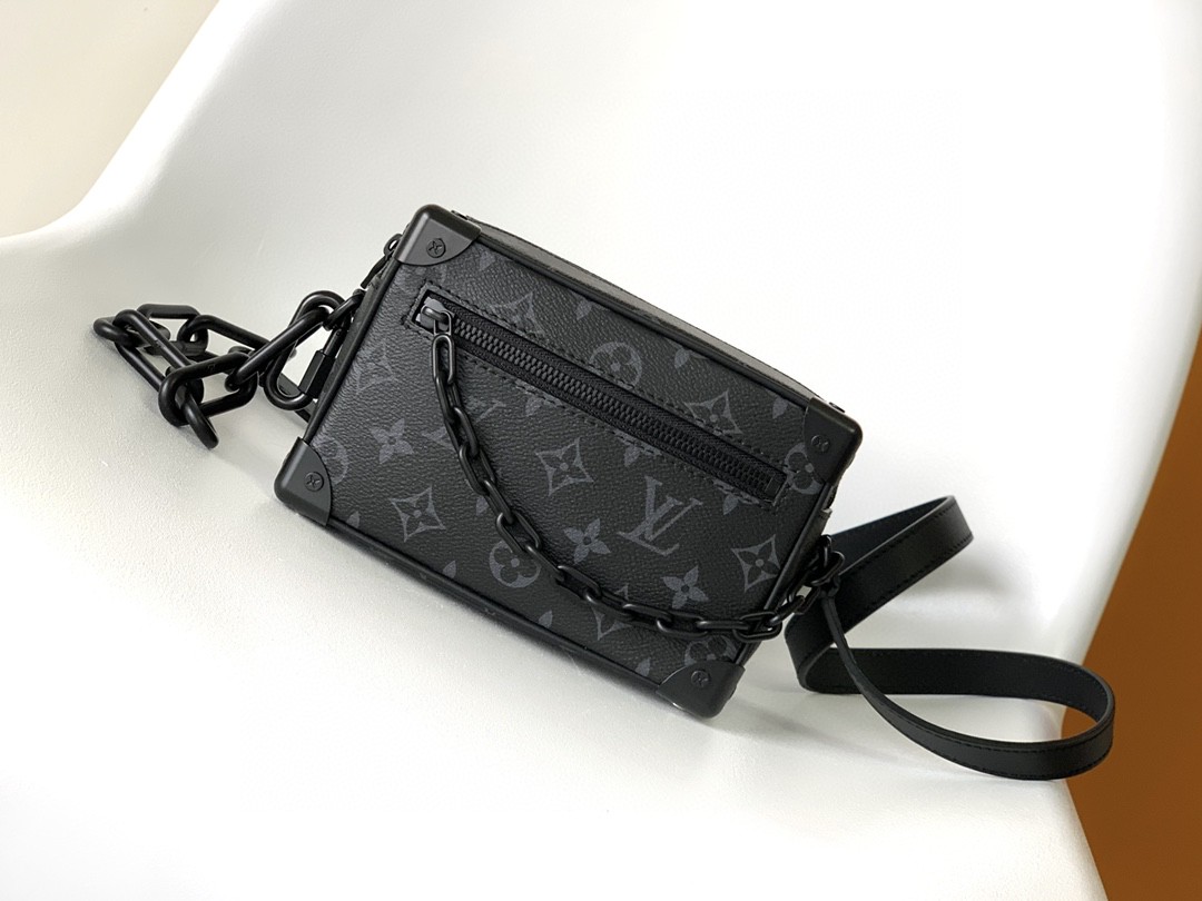 LOUIS VUITTON SOFT TRUNK 经典老花满印链条肩带涂层帆布拼牛皮饰边小方包 斜挎包 单肩包 相机包 男女同款 黑色 M44735