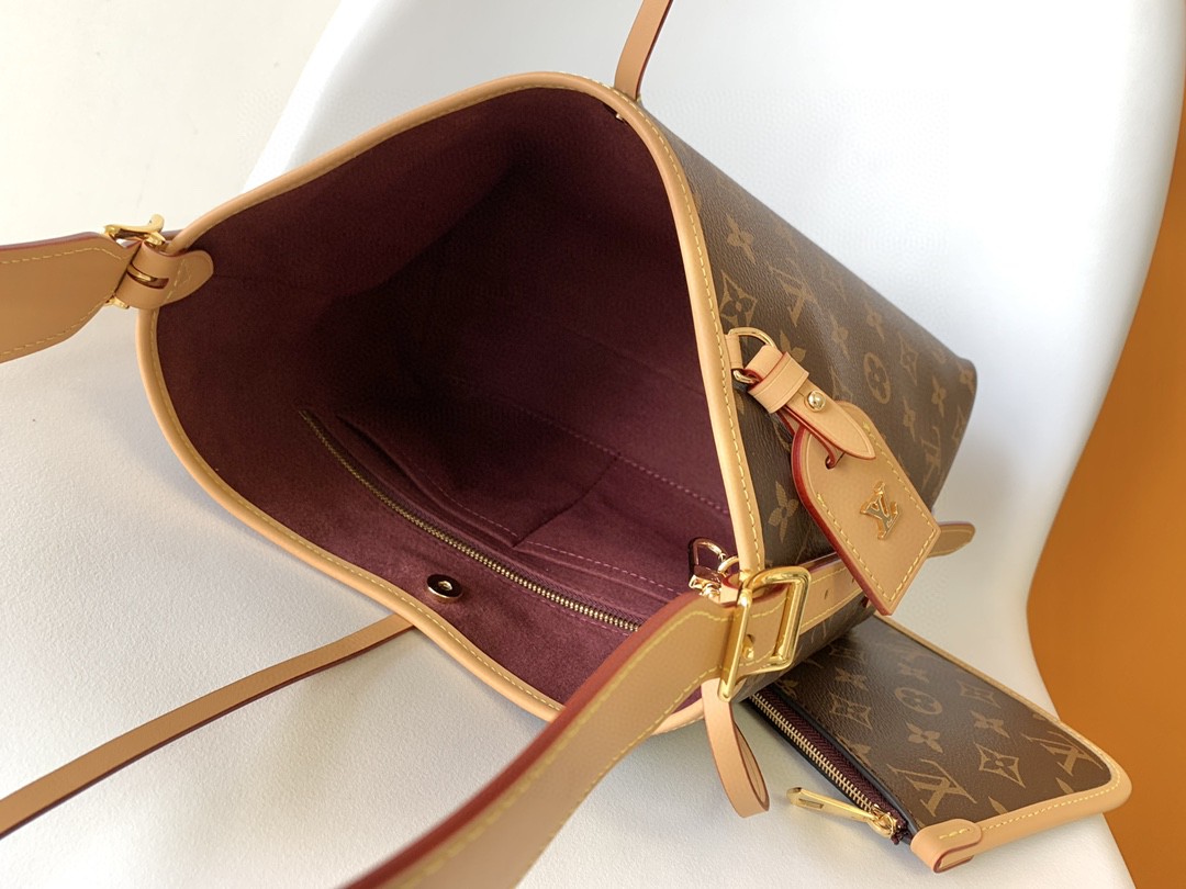 LOUIS VUITTON Carryal PM 经典老花满印涂层帆布拼牛皮饰边 子母包 单肩包 手提包 腋下包 女款 小号 棕色 M46203