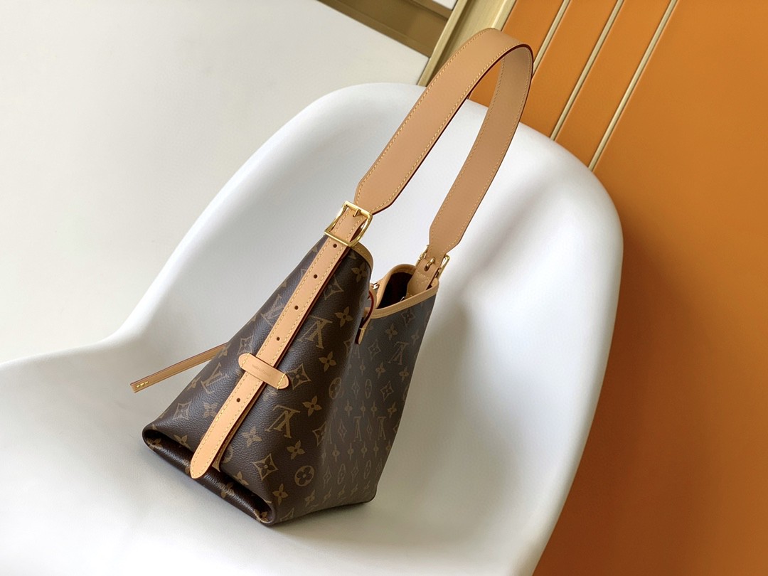 LOUIS VUITTON Carryal PM 经典老花满印涂层帆布拼牛皮饰边 子母包 单肩包 手提包 腋下包 女款 小号 棕色 M46203