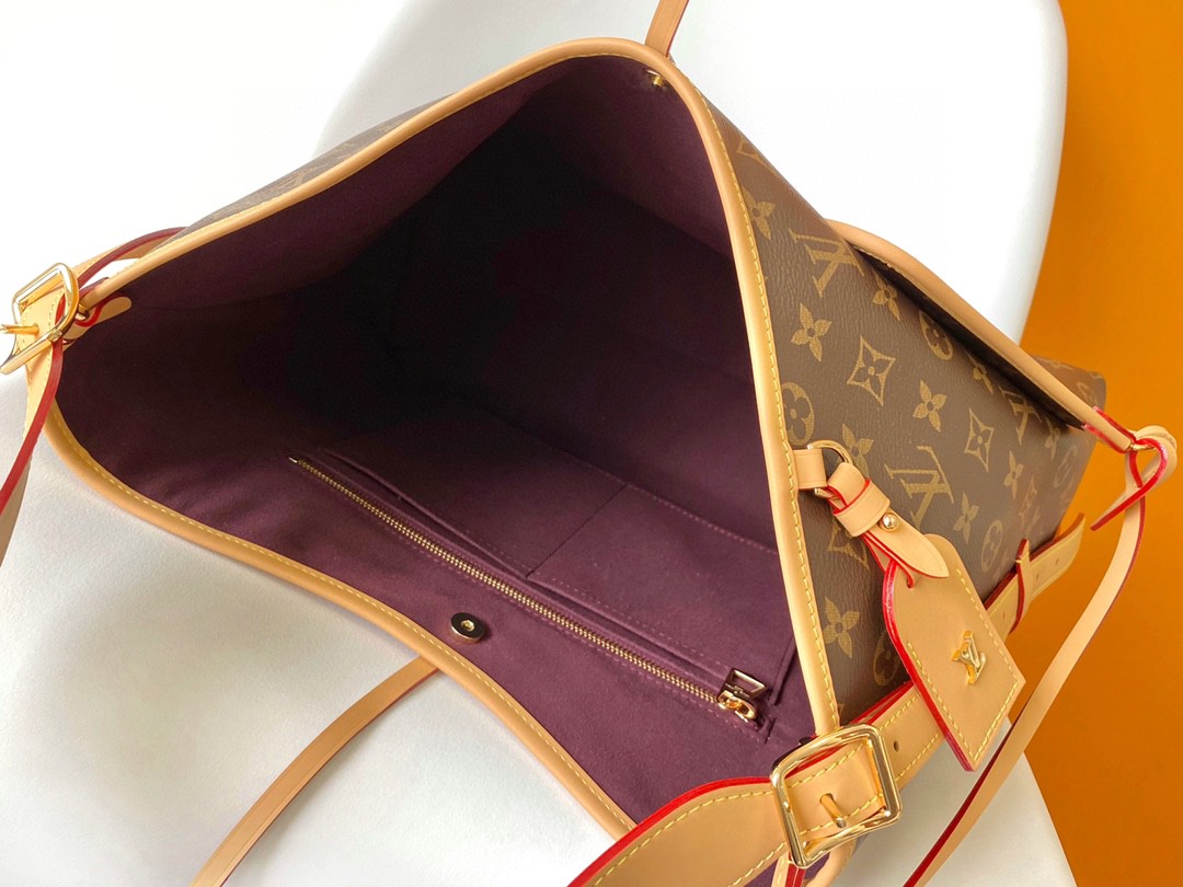 LOUIS VUITTON Carryall PM 经典老花满印涂层帆布拼牛皮饰边 子母包 单肩包 手提包 腋下包 女款 中号 棕色 M46197