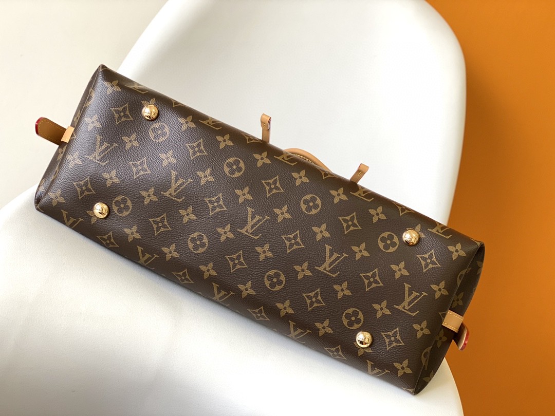 LOUIS VUITTON Carryall PM 经典老花满印涂层帆布拼牛皮饰边 子母包 单肩包 手提包 腋下包 女款 中号 棕色 M46197