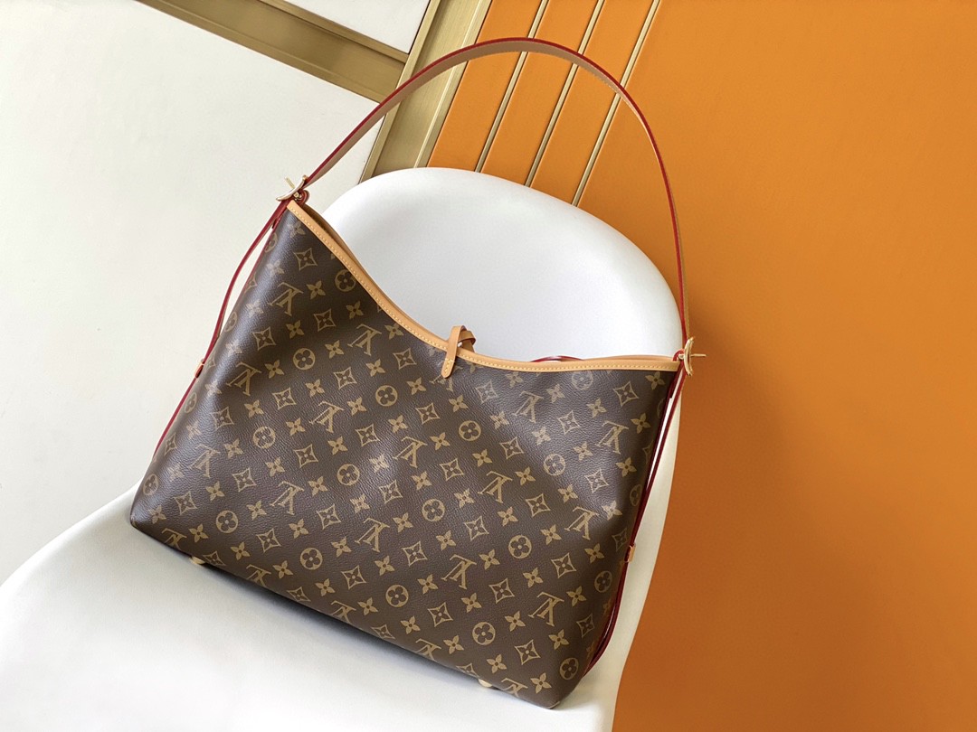 LOUIS VUITTON Carryall PM 经典老花满印涂层帆布拼牛皮饰边 子母包 单肩包 手提包 腋下包 女款 中号 棕色 M46197