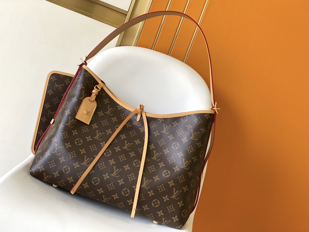 LOUIS VUITTON Carryall PM 经典老花满印涂层帆布拼牛皮饰边 子母包 单肩包 手提包 腋下包 女款 中号 棕色 M46197