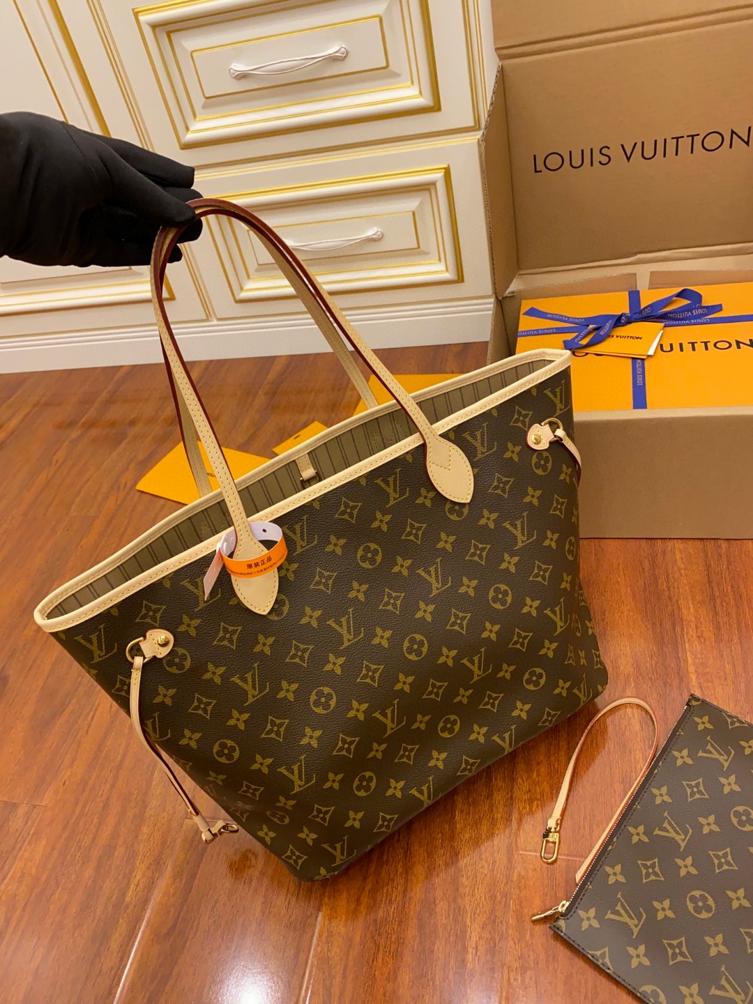 LOUIS VUITTON NEVERFULL MM 老花配色涂层帆布拼牛皮饰边 单肩包 手提包 托特包 女款 中号 棕色 M40995