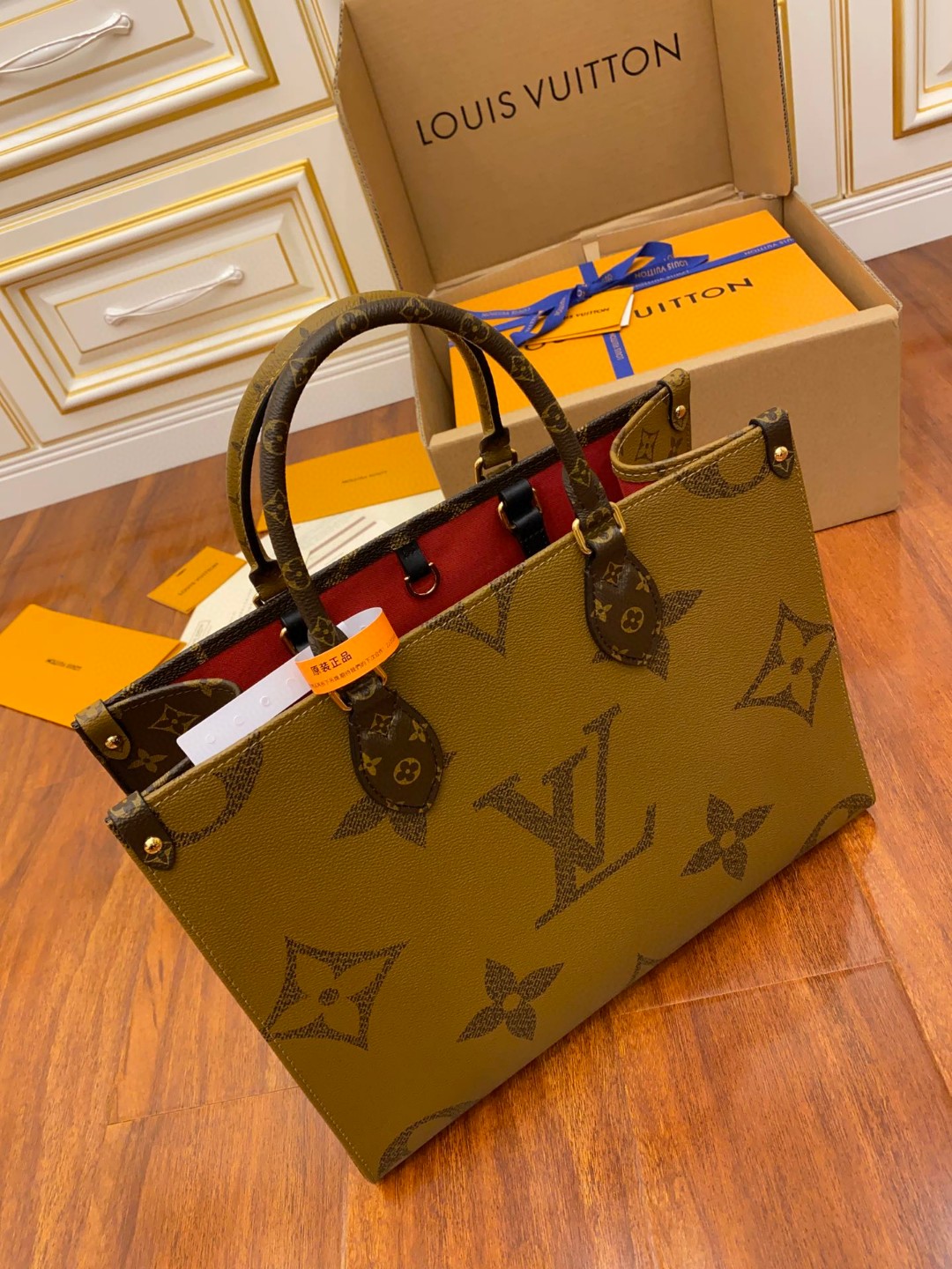 LOUIS VUITTON ONTHEGO MM 经典老花满印涂层帆布托特包 单肩包 斜挎包 手提包 女款 中号 棕色 焦糖色 M45321