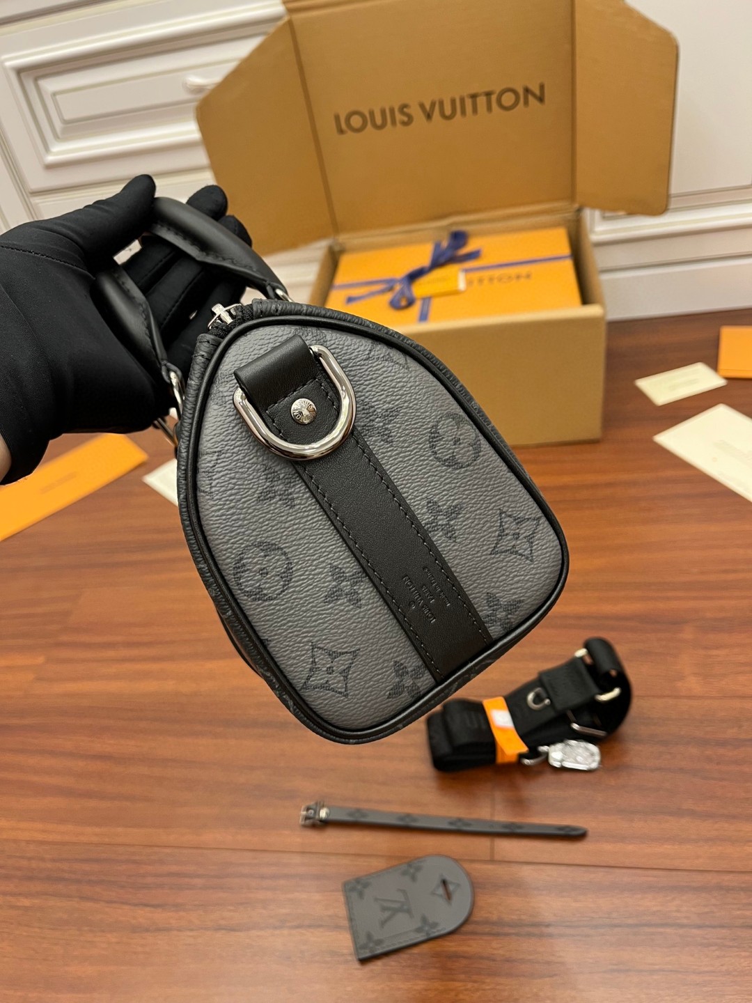 LOUIS VUITTON keepall 25金属件黑色老花可调节肩带 斜挎包 单肩包 手提包 深蓝色 M46271