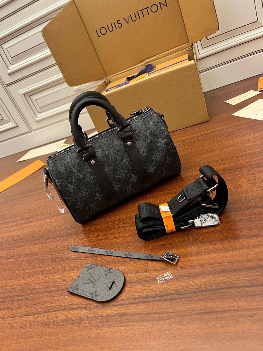LOUIS VUITTON keepall 25金属件黑色老花可调节肩带 斜挎包 单肩包 手提包 深蓝色 M46271