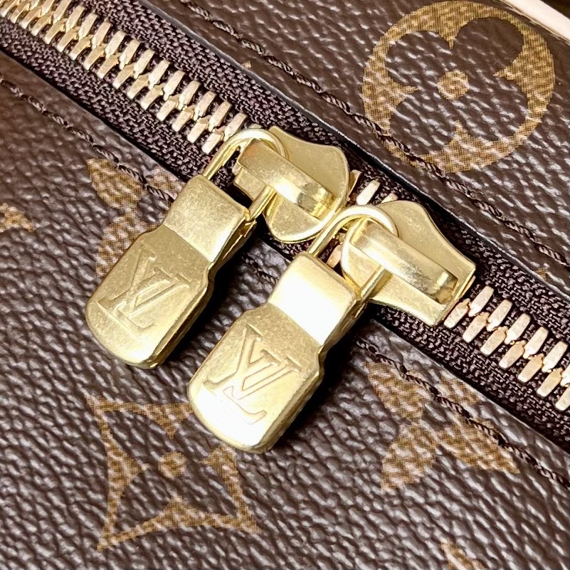 LOUIS VUITTON NICE NANO 经典老花拉链开合涂层帆布拼牛皮革饰边 收纳包 化妆包 手提包 女款 棕色 M44936