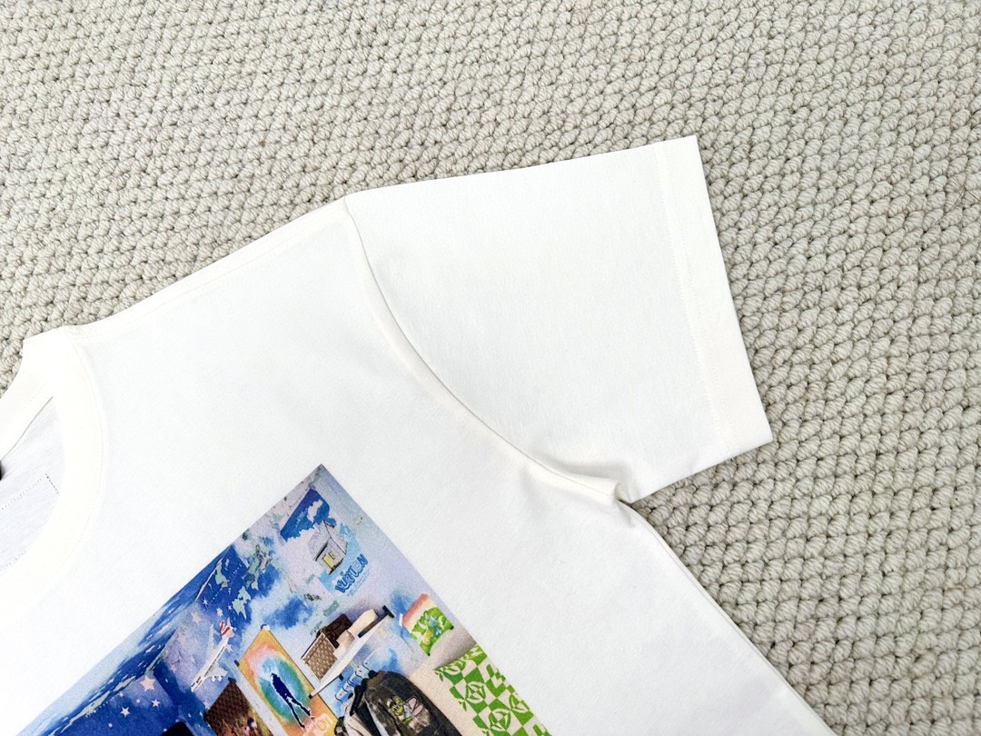 LOUIS VUITTON 路易威登 油画涂鸦图案 圆领 短袖 T 恤 上衣 夏款 男女同款 白色 1ABY3Z