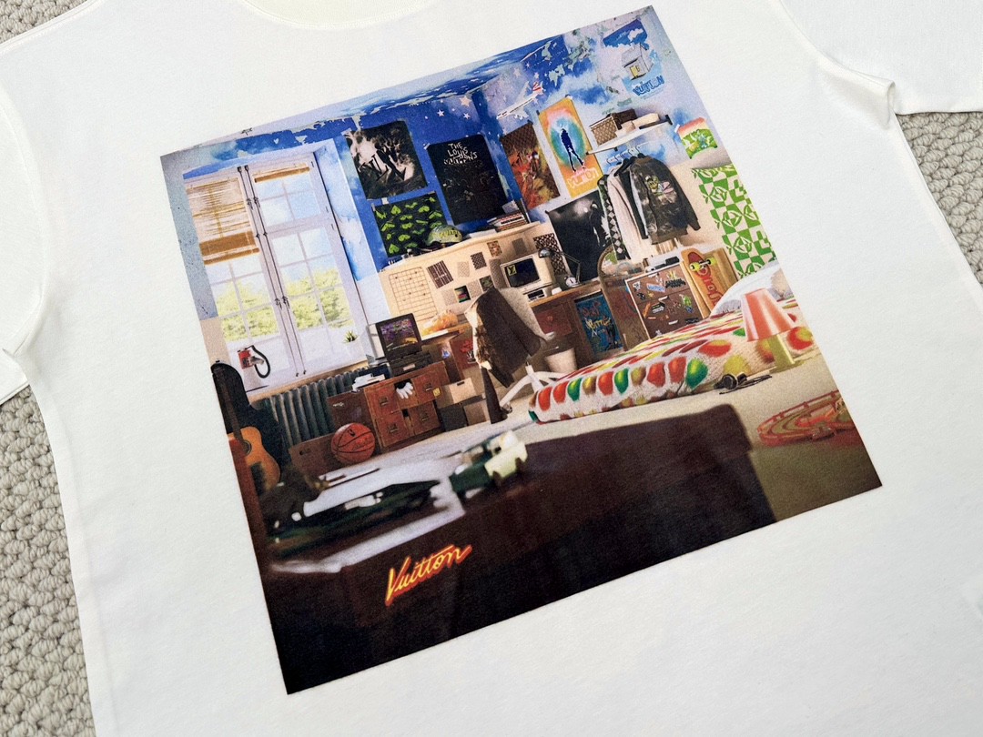 LOUIS VUITTON 路易威登 油画涂鸦图案 圆领 短袖 T 恤 上衣 夏款 男女同款 白色 1ABY3Z
