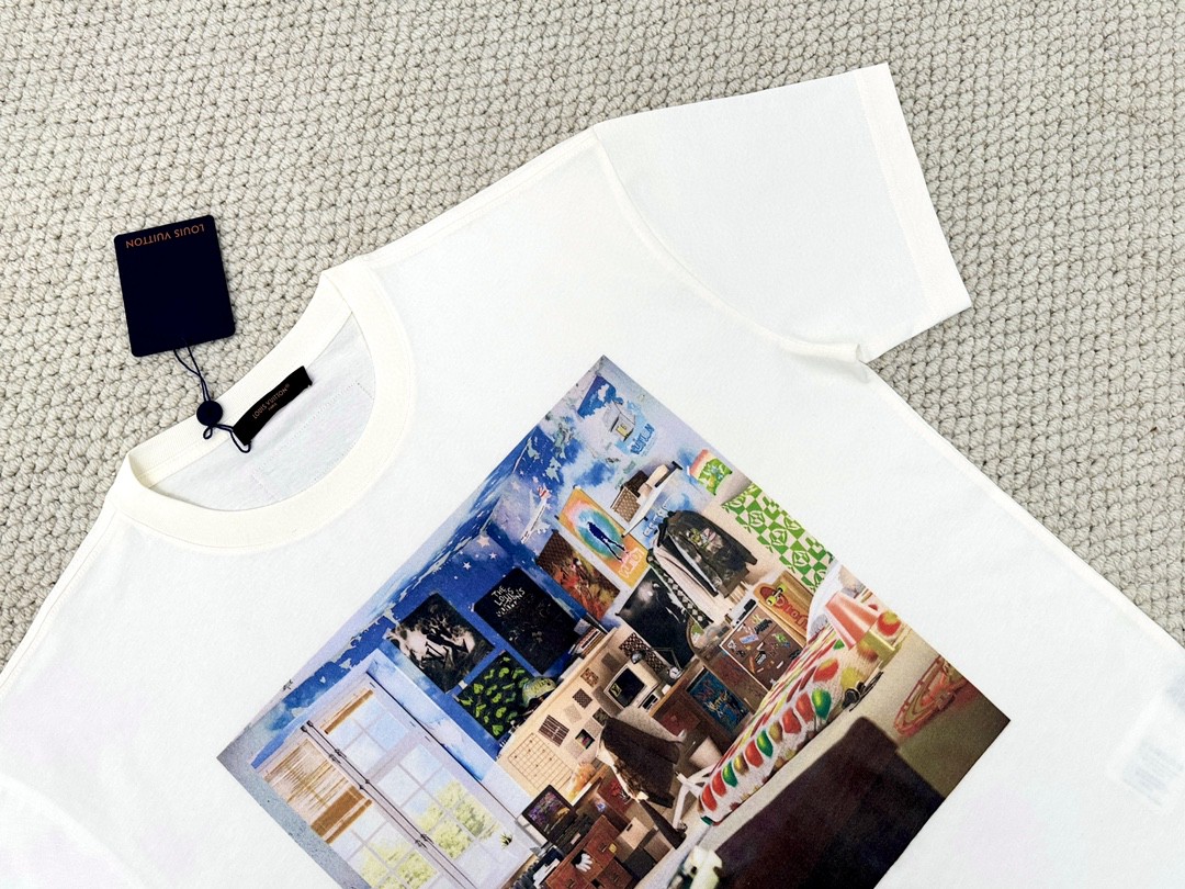 LOUIS VUITTON 路易威登 油画涂鸦图案 圆领 短袖 T 恤 上衣 夏款 男女同款 白色 1ABY3Z