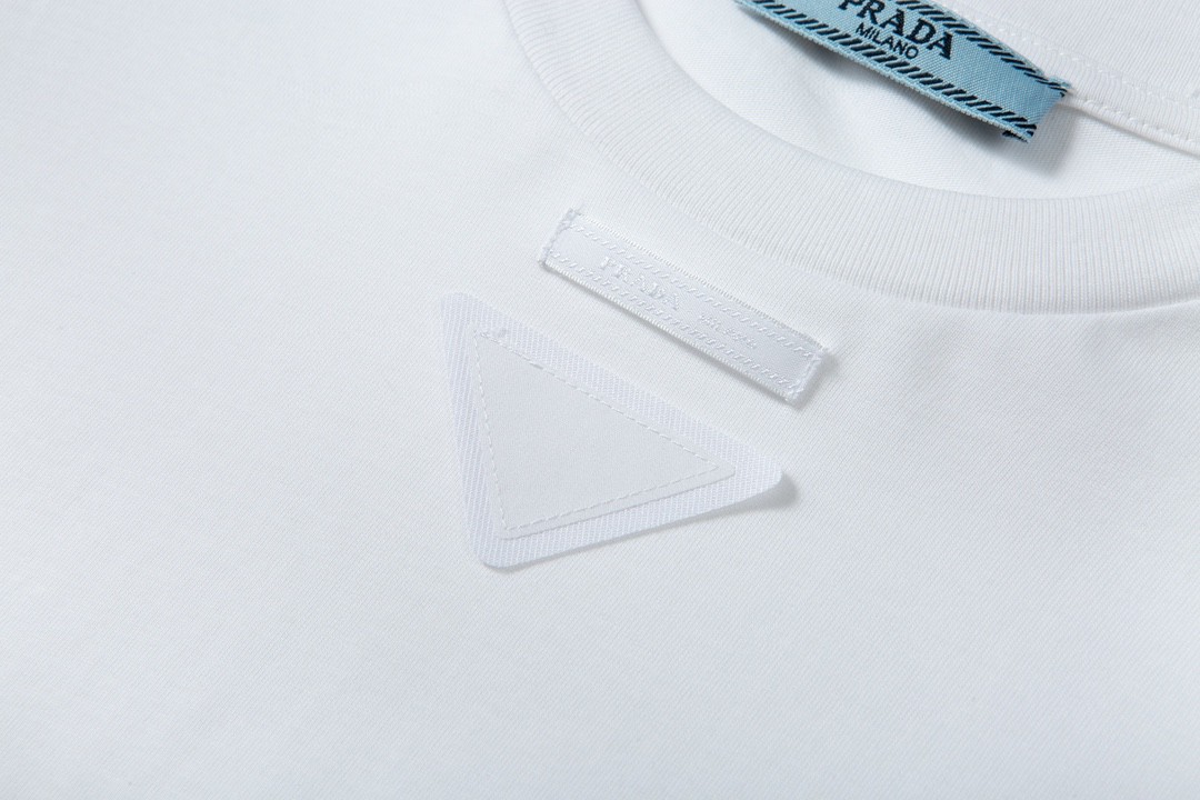 PRADA 普拉达 SS23 纯色徽标套头圆领 短袖 T恤 男女同款 白色 3558A-11CD-F0009-S-211