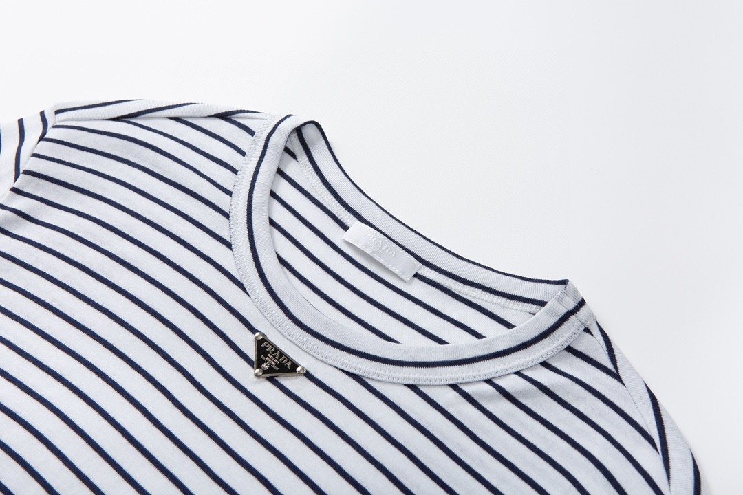 PRADA 普拉达 SS23 条纹圆领 短袖 T恤 男女同款 黑白 UJN824S222111-LF0UB0