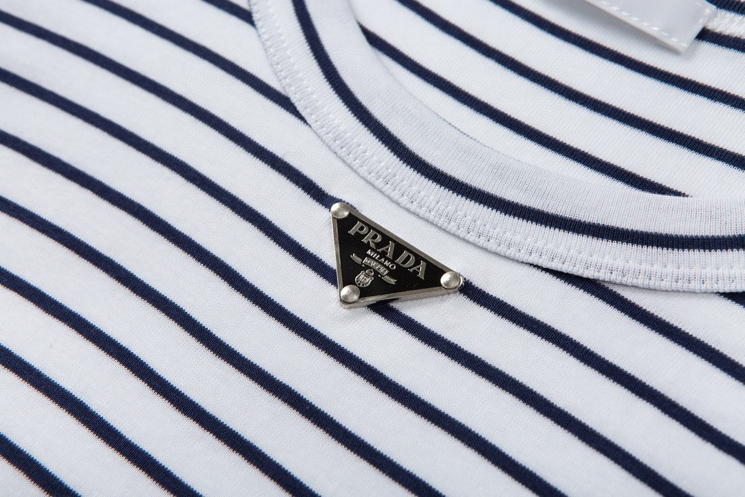 PRADA 普拉达 SS23 条纹圆领 短袖 T恤 男女同款 黑白 UJN824S222111-LF0UB0