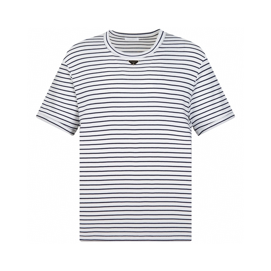 PRADA 普拉达 SS23 条纹圆领 短袖 T恤 男女同款 黑白 UJN824S222111-LF0UB0